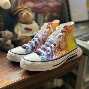 Rainbow Paisley Print High Top Converse
